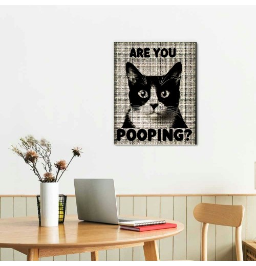 QKZF Cat Are You Pooping Sign Cat Wall Decor Cat Lovers Gift Modern Wall Art Framed For Bathroom Restroom Toilet Home Bar Restaurant Cafe Shop