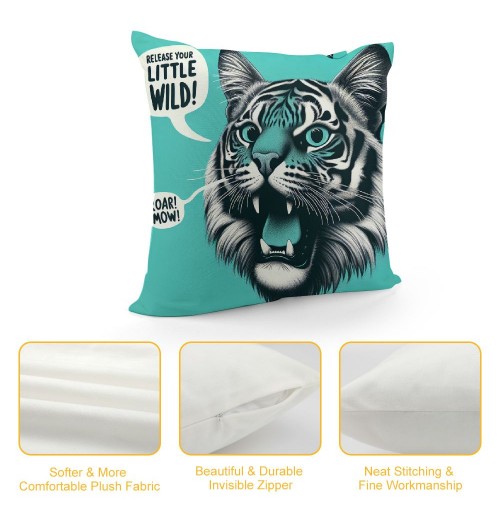 PHYHOO Release Your Little Wild Slogan with Soft Throw pillow Covers Cushion Cover Decor for Sofa Couch Bed Cat Lover Gifts, Cat pillow Cover