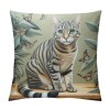 PHYHOO Cute Cat Butterfly pillow CoversLovely Cartoon Pattern Beige Background Throw pillowcase for Home Decor