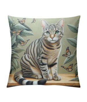 PHYHOO Cute Cat Butterfly pillow CoversLovely Cartoon Pattern Beige Background Throw pillowcase for Home Decor