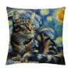 PHYHOO Abstract Cat Throw pillow Cover Funny Cat Throw pillowcase for Couch Sofa Bed Bedroom Car Living Decor Van Gogh Art