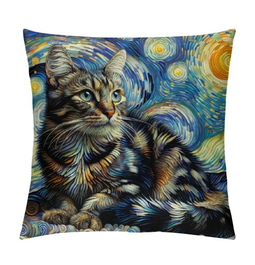 PHYHOO Abstract Cat Throw pillow Cover Funny Cat Throw pillowcase for Couch Sofa Bed Bedroom Car Living Decor Van Gogh Art