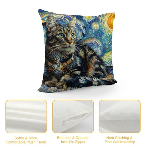 PHYHOO Abstract Cat Throw pillow Cover Funny Cat Throw pillowcase for Couch Sofa Bed Bedroom Car Living Decor Van Gogh Art