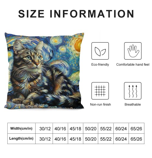 PHYHOO Abstract Cat Throw pillow Cover Funny Cat Throw pillowcase for Couch Sofa Bed Bedroom Car Living Decor Van Gogh Art