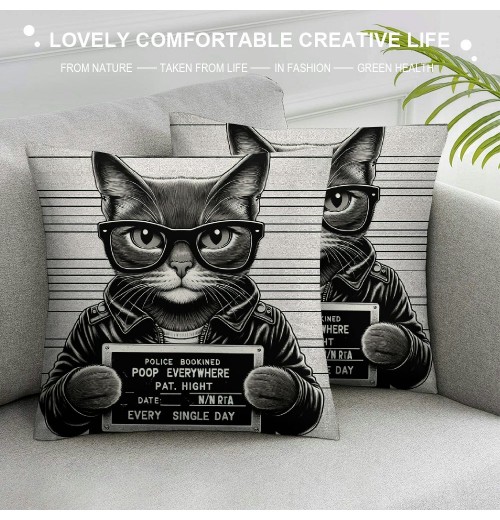 PHYHOO cat Sunglasses Holding Sign Soft Throw pillow Covers Cushion Cover Decor for Sofa Bed Cat Lover Gifts, Cat pillow Cover