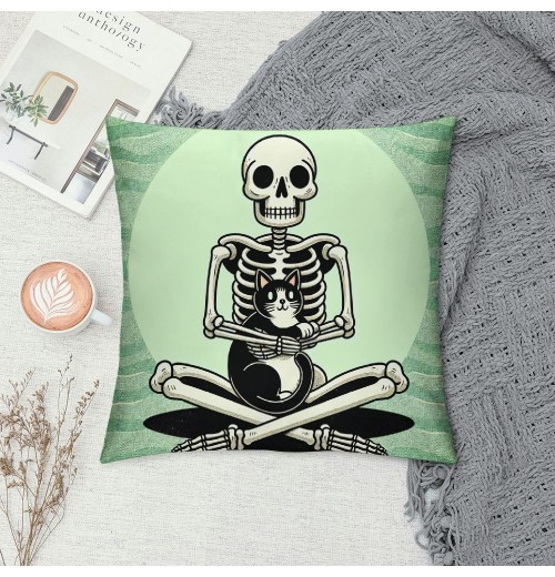 PHYHOO Skull and pillow Covers Hallowmas Thanksgiving Farmhouse Outdoor Throw pillowcase Sofa Decorative Cushion Case（Green）