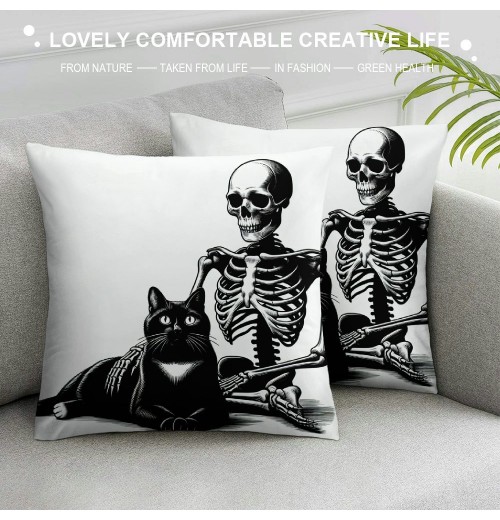 PHYHOO Gift，White Skull and pillow Covers Hallowmas Thanksgiving Farmhouse Outdoor Throw pillowcase Sofa Decorative Cushion Case