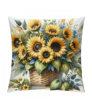 PHYHOO Sunflower pillow Covers Spring Summer Floral pillow Covers Sunflowers with Leaves Farmhouse pillow Case for Sofa Car Patio