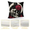 PHYHOO Red Rose Skull and pillow Covers Hallowmas Thanksgiving Farmhouse Outdoor Room Throw pillowcase Short Plush Sofa Couch Decorative Cushion Case