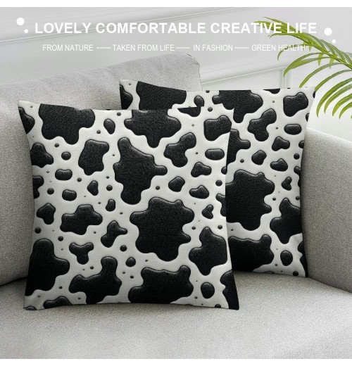 PHYHOO Short Plush pillow Covers,Cow Print Pattern Double-Sided Print Square Cushion Cases for Sofa Bedroom Car Decorative