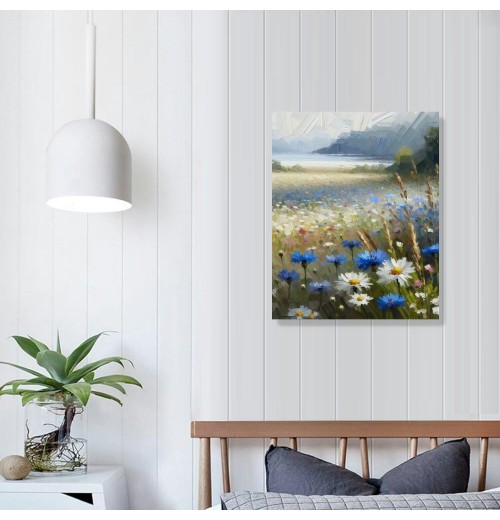 QKZF Canvas Wall Art Beach Floral Wall Picture Boho Farmhouse Daisy Flowers Nautical Sea Ocean Canvas Print Vintage Artwork for Bathroom Bedroom Living Room Office Decor