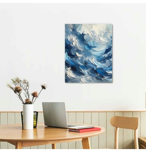 QKZF Canvas Wall Art,Blue Waves Print Canvas Painting for Bedroom Living Room Kitchen Bathroom Corridor Dining Room Hotel Decor