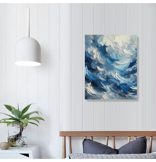 QKZF Canvas Wall Art,Blue Waves Print Canvas Painting for Bedroom Living Room Kitchen Bathroom Corridor Dining Room Hotel Decor