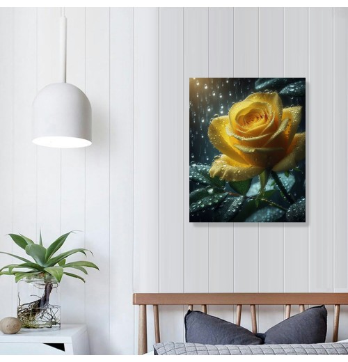 QKZF Canvas Print Wall Art Decor,Yellow Roses In The Rain Wall Art Print, Print Wall Decor, Suitable For Office Study Wall Decoration