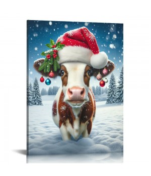 QKZF Canvas Print Wall Art Decor,Christmas Cow Wall Art Print, Print Wall Decor, Suitable For Office Study Wall Decoration