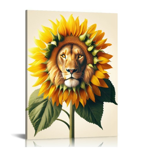 QKZF Canvas Wall Art,Lion Sunflower Print Canvas Painting for Bedroom Living Room Kitchen Bathroom Corridor Dining Room Hotel Decor