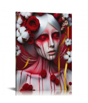 QKZF Canvas Wall Art,Flower Skull Woman Print Canvas Painting for Bedroom Living Room Kitchen Bathroom Corridor Dining Room Hotel Decor