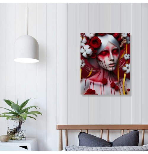 QKZF Canvas Wall Art,Flower Skull Woman Print Canvas Painting for Bedroom Living Room Kitchen Bathroom Corridor Dining Room Hotel Decor