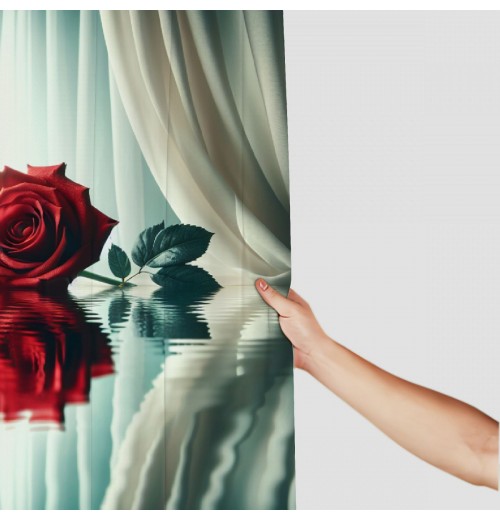 Shangniulu Water Red Rose Shower Curtain, Modern Printed Bathroom Decoration, Waterproof Fabric Rose Shower Curtain With Hooks