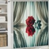 Shangniulu Water Red Rose Shower Curtain, Modern Printed Bathroom Decoration, Waterproof Fabric Rose Shower Curtain With Hooks