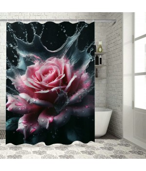 Shangniulu Modern Style Printed Shower Curtain, Waterproof With Hooks, Romantic Floral Bathroom Decoration Shower Curtain