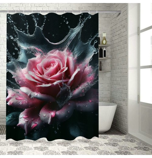 Shangniulu Modern Style Printed Shower Curtain, Waterproof With Hooks, Romantic Floral Bathroom Decoration Shower Curtain