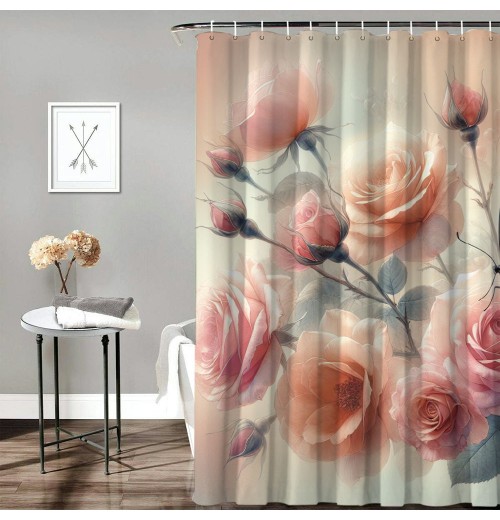 Shangniulu Modern Style Printed Shower Curtain, Butterfly Shower Curtains for Bathroom, Romantic Flower Bathroom Decor Shower Curtains