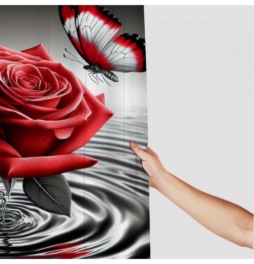 Shangniulu Printed Shower Curtain, Water Red Rose Butterfly Bathroom Shower Curtain, Modern Shower Curtain With Hooks