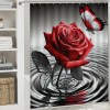 Shangniulu Printed Shower Curtain, Water Red Rose Butterfly Bathroom Shower Curtain, Modern Shower Curtain With Hooks