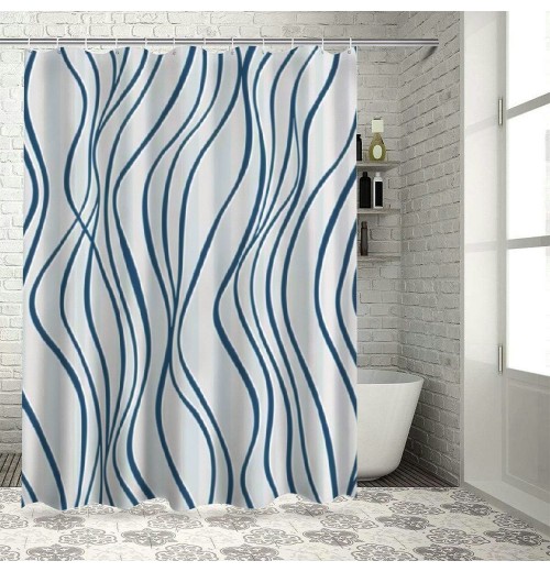 Shangniulu Shower Curtain for Bathroom with Hooks,Without Odor Polyester Fiber Material,Navy Blue Stripe Bathroom Decorative Shower Curtains Water Repellent Washable