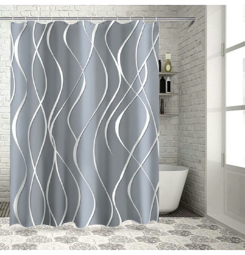 Shangniulu Light Gray Shower Curtain for Bathroom with Hooks,Without Odor Polyester Fiber Material,White Stripe Bathroom Decorative Shower Curtains Water Repellent Washable