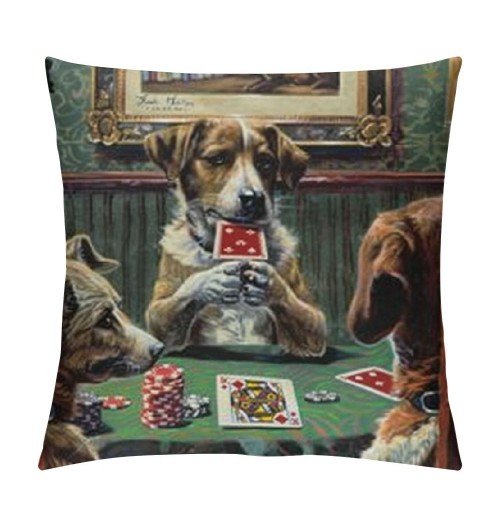 PHYHOO Short Plush pillow Covers,Dogs Playing Poker Double-Sided Print Square Cushion Cases for Sofa Bedroom Car Decorative