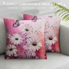 PHYHOO Girly Pink Daisy Throw pillow Cover,Retro Hand Draw Graffiti Cushion Cover for Car Camper Office,Farmhouse Style Botanical pillowcase Outdoor pillow Cover Single Pack