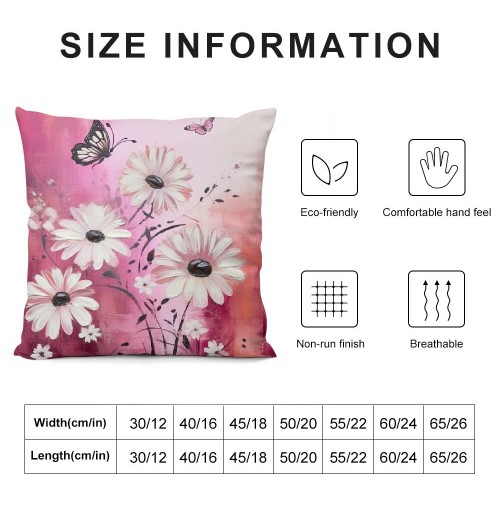 PHYHOO Girly Pink Daisy Throw pillow Cover,Retro Hand Draw Graffiti Cushion Cover for Car Camper Office,Farmhouse Style Botanical pillowcase Outdoor pillow Cover Single Pack