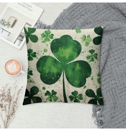 PHYHOO Watercolor Throw pillow Cover, Big Green Clover&nbsp;St Patrick's Day Cushion Case Cover pillowcase Decoration for Sofa Couch (WS-Lucky, 18"X18")