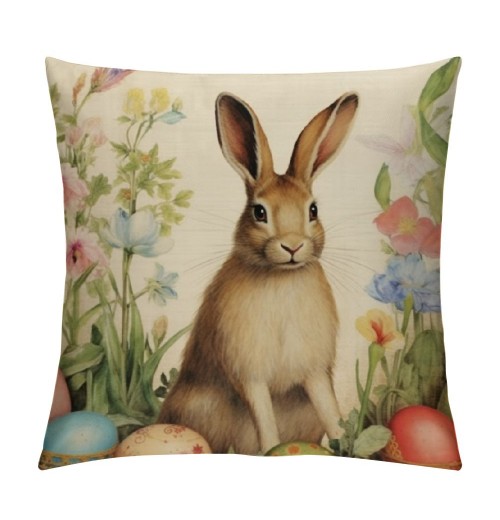 PHYHOO Easter Rabbit pillow Covers Farmhouse Retro Easter Rabbit Bunny Violet Floral pillow Cases Throw Cushion Cover for Home Sofa Office