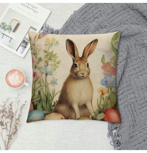 PHYHOO Easter Rabbit pillow Covers Farmhouse Retro Easter Rabbit Bunny Violet Floral pillow Cases Throw Cushion Cover for Home Sofa Office