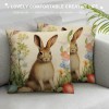 PHYHOO Easter Rabbit pillow Covers Farmhouse Retro Easter Rabbit Bunny Violet Floral pillow Cases Throw Cushion Cover for Home Sofa Office