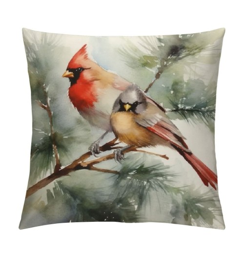 PHYHOO  pillow Covers Cardinal Birds Stand on The Tree Branch Decorative Throw pillow Case Cushion Cover for Sofa Car Couch 18" x 18" Super Soft Ink Painting pillowslip (Red Birds)