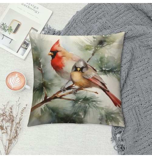 PHYHOO  pillow Covers Cardinal Birds Stand on The Tree Branch Decorative Throw pillow Case Cushion Cover for Sofa Car Couch 18" x 18" Super Soft Ink Painting pillowslip (Red Birds)