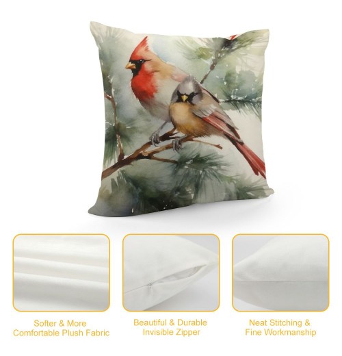 PHYHOO  pillow Covers Cardinal Birds Stand on The Tree Branch Decorative Throw pillow Case Cushion Cover for Sofa Car Couch 18" x 18" Super Soft Ink Painting pillowslip (Red Birds)