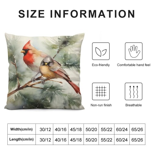 PHYHOO  pillow Covers Cardinal Birds Stand on The Tree Branch Decorative Throw pillow Case Cushion Cover for Sofa Car Couch 18" x 18" Super Soft Ink Painting pillowslip (Red Birds)