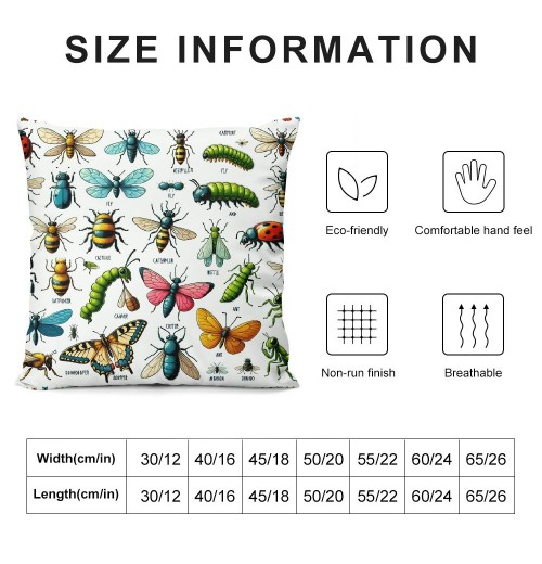 PHYHOO Short Plush pillow Covers,Cartoon Insects Double-Sided Print Square Cushion Cases for Sofa Bedroom Car Decorative