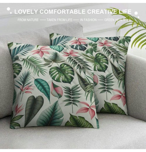 PHYHOO Short Plush pillow Covers Plants Leaves Square pillow Case for Bedroom, Sofa, Car Decoration Both Sides (Plants)