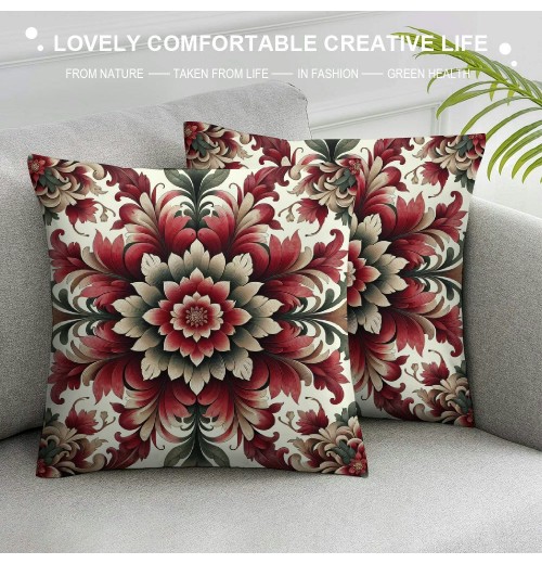 PHYHOO Short Plush pillow Covers Wine red Flower Square pillow Case for Bedroom, Sofa, Car Decoration Both Sides