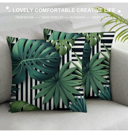 PHYHOO Short Plush pillow Covers Tropical Palm Tree Leaves Square pillow Case for Bedroom, Sofa, Car Decoration Both Sides