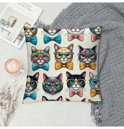 PHYHOO Short Plush pillow Covers Cute Cats Square pillow Case for Bedroom, Sofa, Car Decoration Both Sides