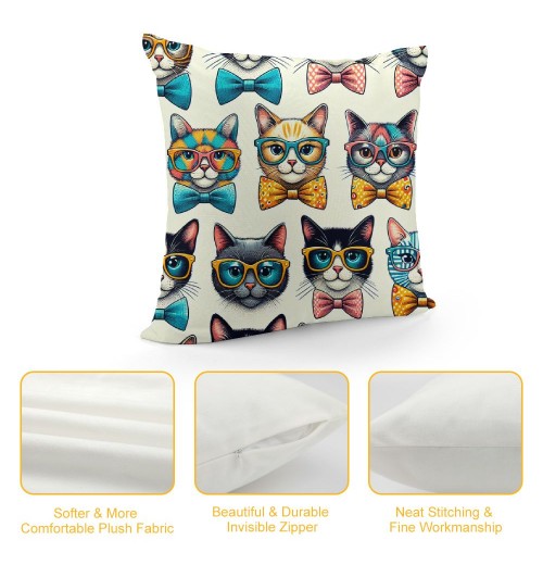 PHYHOO Short Plush pillow Covers Cute Cats Square pillow Case for Bedroom, Sofa, Car Decoration Both Sides