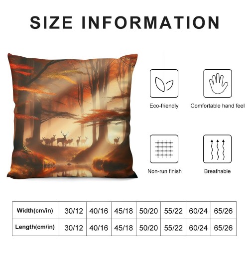 PHYHOO Short Plush pillow Covers Deers Stream in Forest Painting Square pillow Case for Bedroom, Sofa, Car Decoration Both Sides