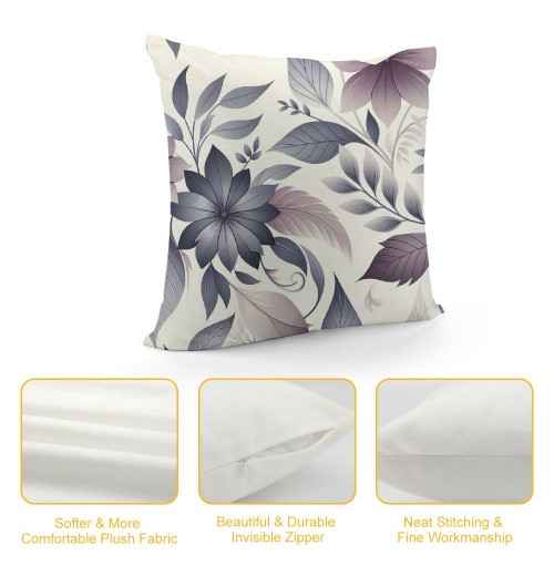 PHYHOO Rural Floral Short Plush pillow Covers Ink Leaves Square pillow Case for Bedroom, Sofa, Car Decoration Both Sides